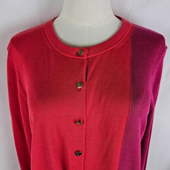 Paule Ka Cardigan Sweater Large Color Block Silk Blend Purple Peach French - Picture 3 of 8